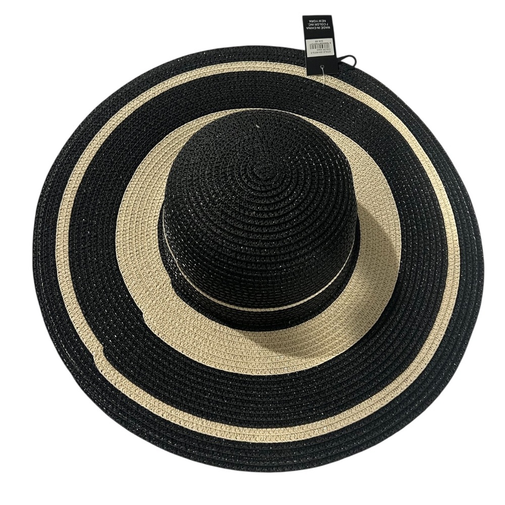 1378. Striped Black and Cream Tote Bag and Matching Sun Hat - Picture 5 of 6